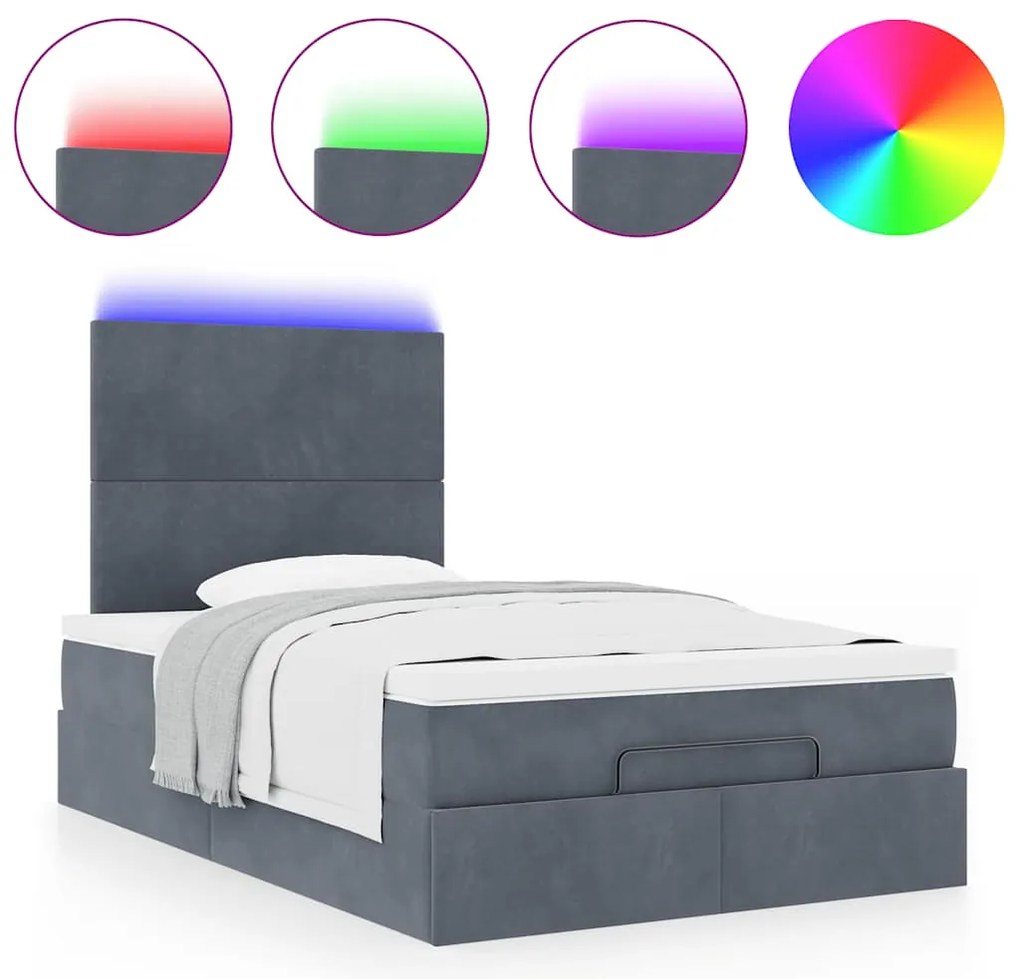 Estrutura de cama otomana com colchões cinza escuro Veludo