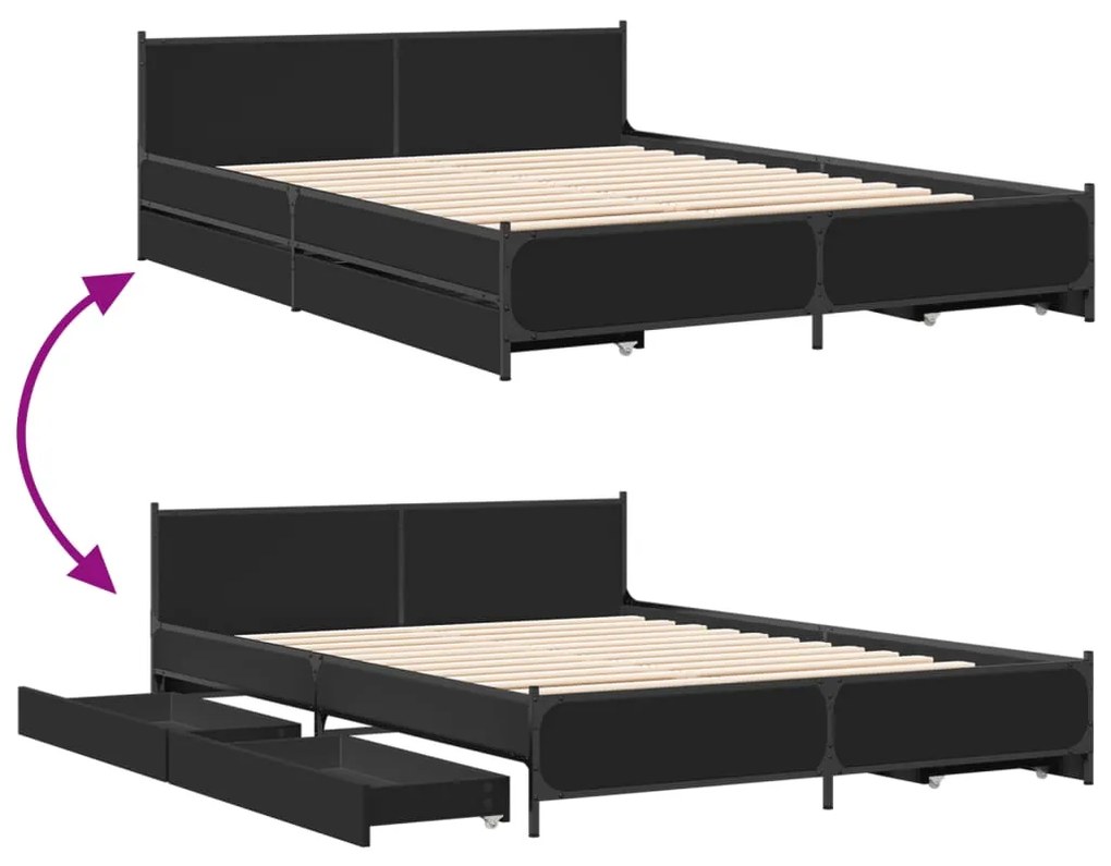 Estrutura de cama c/ gavetas 135x190 cm derivados madeira preto