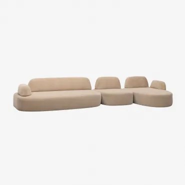 Sofá Modular Chaise Longue Direito De 3 Peças Com Módulo De Canto Estofado Giorgia Chenille Castanho Areia Claro - Sklum