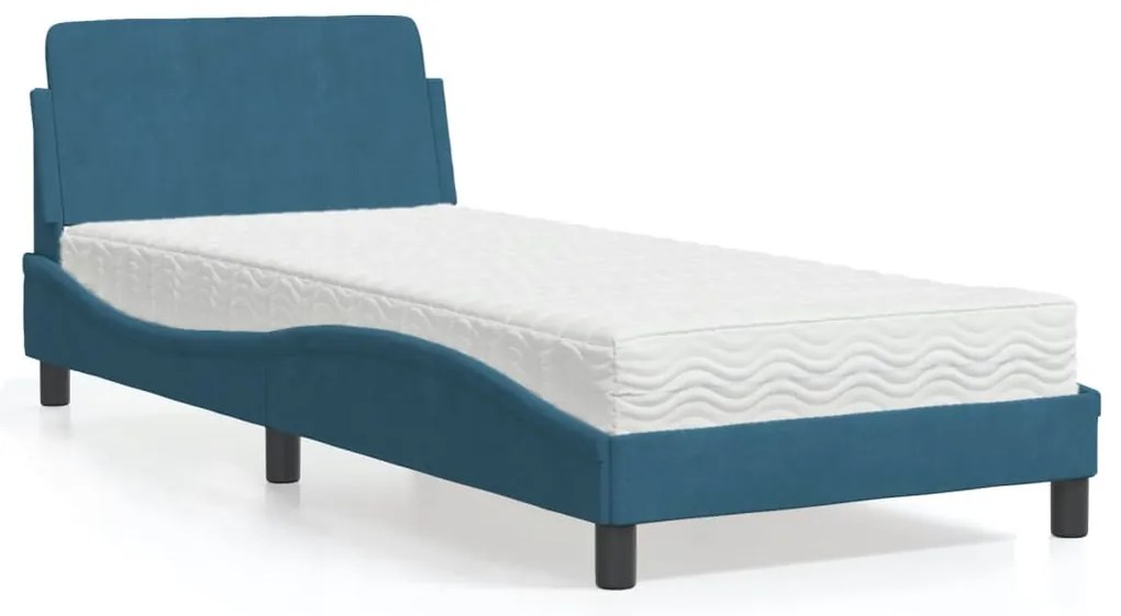 Cama com colchão 90x190 cm veludo azul
