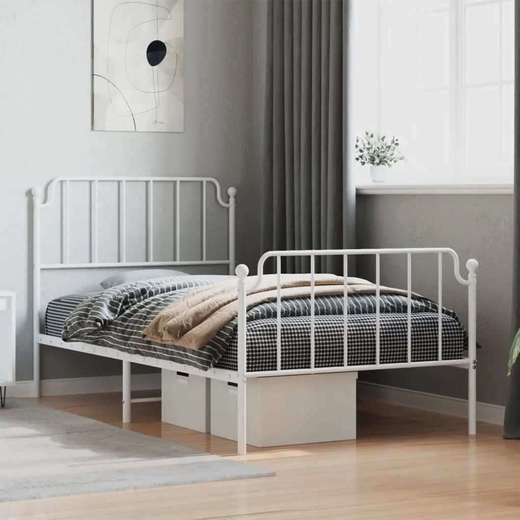 vidaXL Estrutura de cama com cabeceira e pés 100x200 cm metal branco
