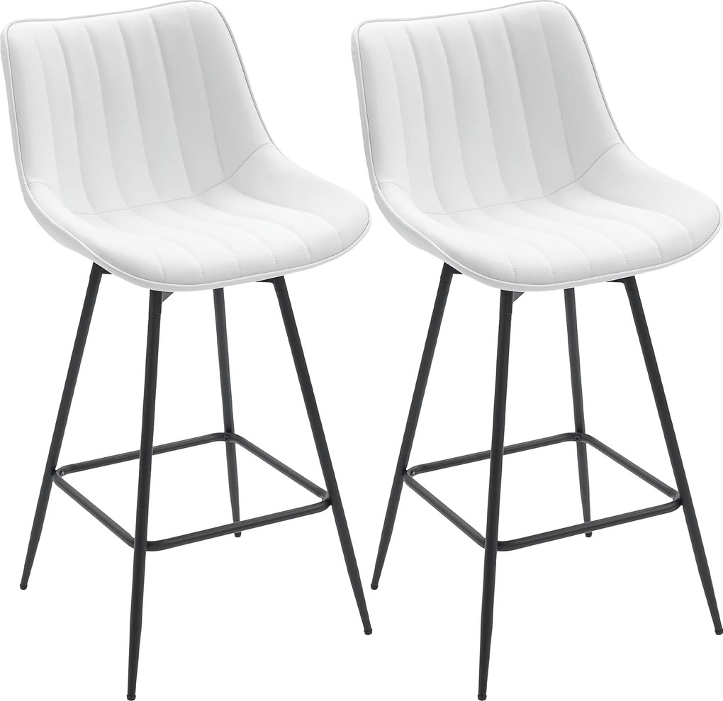 Conjunto de 2 Bancos de Bar Giratórios com Encosto Curvado e Apoio para os Pés Estofados em PU 47x54,5x97,5 cm Branco