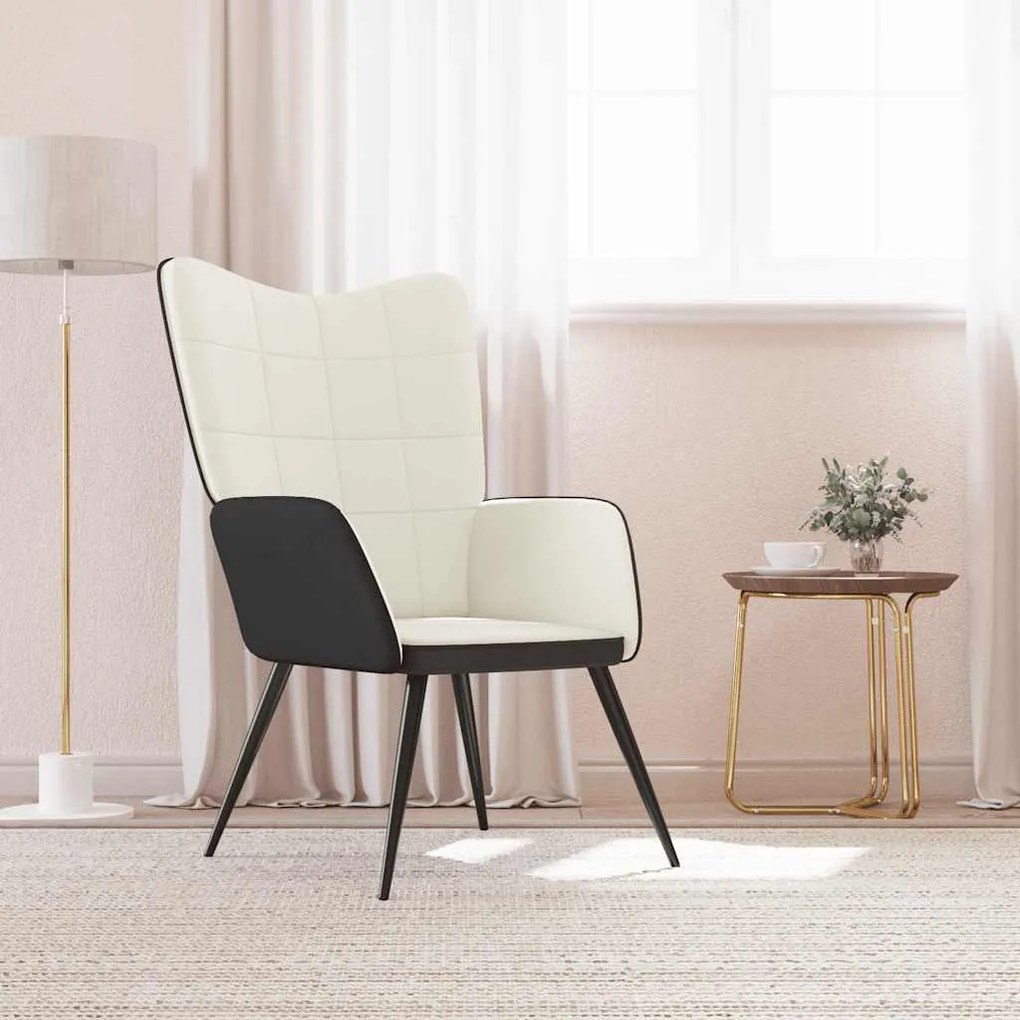 vidaXL Cadeira de descanso PVC e veludo branco nata