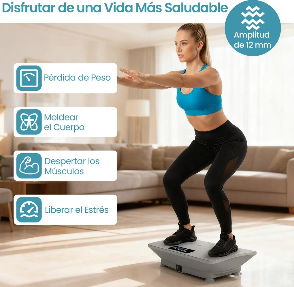 Plataforma vibratória com sensor de gravidade, 10 intensidades ajustáveis, comando à distância Bluetooth, máquina de treino para uso doméstico, cinzen