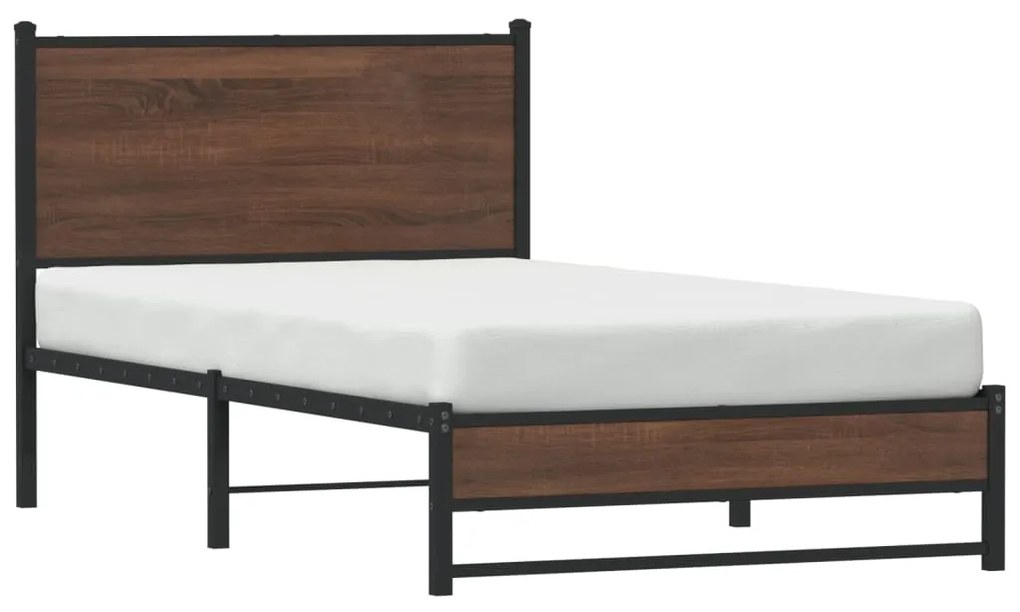 Estrutura de cama sem colchão 100x200cm metal carvalho castanho
