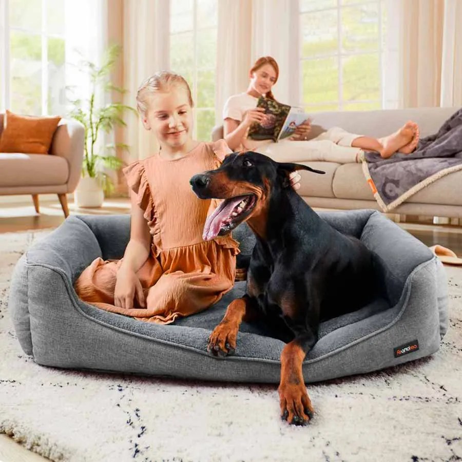 Cama para cães com rebordos elevados 120 x 90 x 30 cm cinzento claro