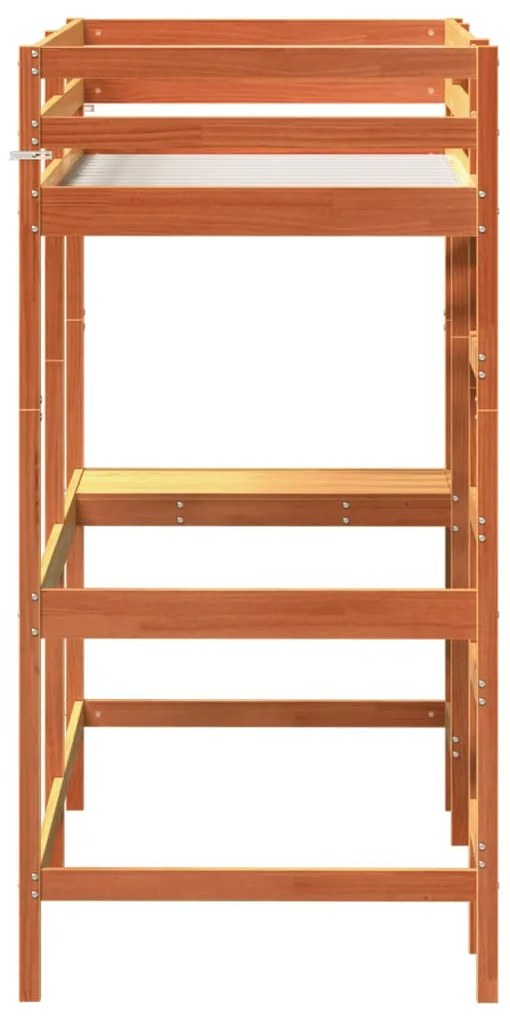 Cama alta c/ secretária 80x200 cm pinho maciço castanho-mel