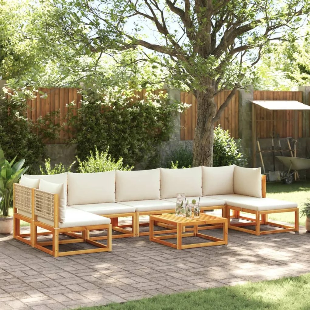 8 pcs conjunto de sofás de jardim com almofadões acácia maciça