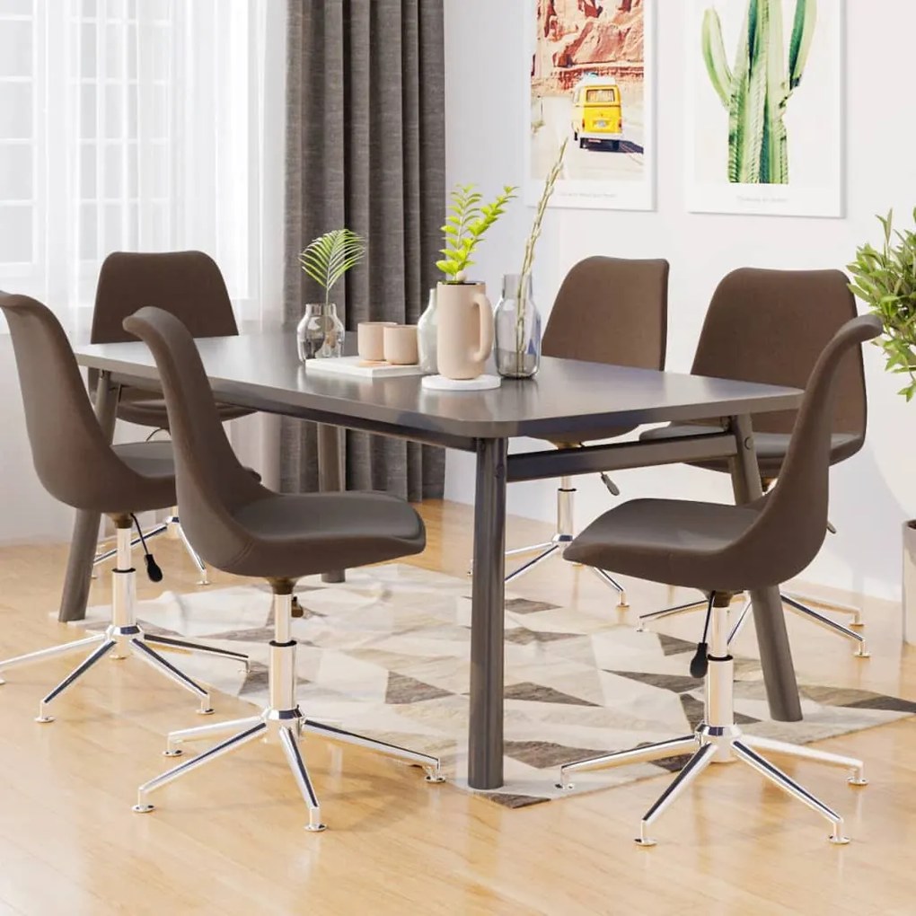 vidaXL Cadeiras de jantar giratórias 6 pcs tecido castanho