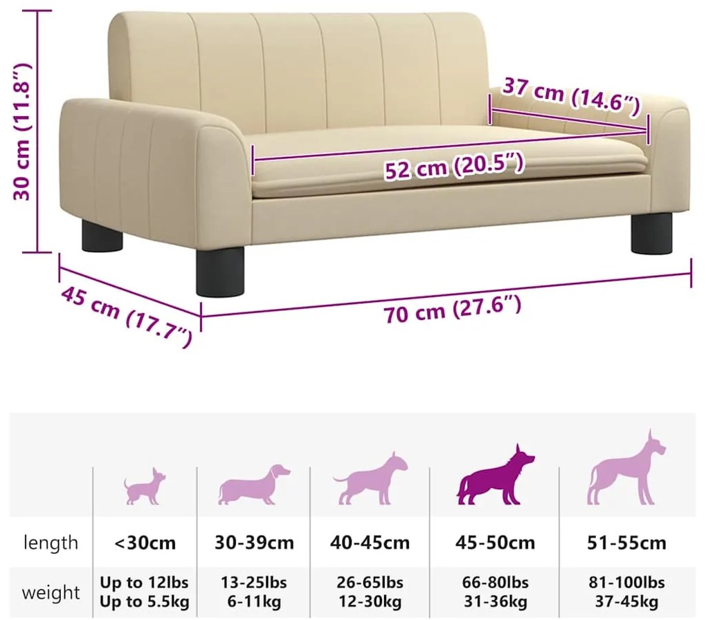 Cama para cães 70x45x30 cm tecido cor creme
