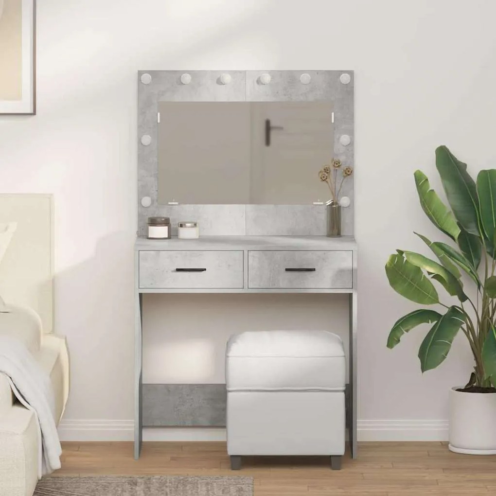 Mesa de Maquiagem vidaXL com Luzes LED Cinza Concreto 78,5x41x135 cm