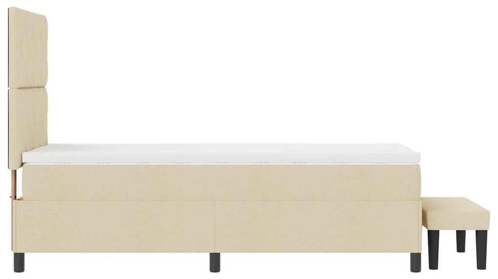 Cama Box Spring com Colchão e Banco Creme 90x200 cm Tecido