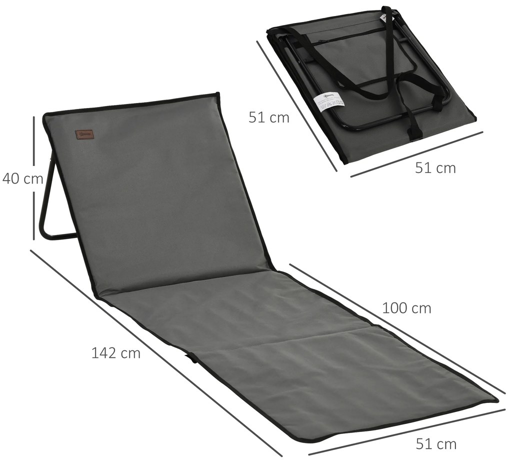 Conjunto de 2 Esteiras de Praia Dobrável Esteiras Acolchoadas com Encosto Reclinável e Bolsa de Transporte para Jardim Campismo 142x51x40 cm Cinza