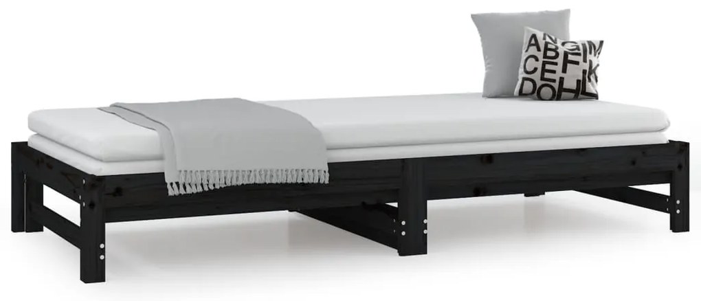 Sofá-cama de puxar 2x(90x200) cm pinho maciço preto