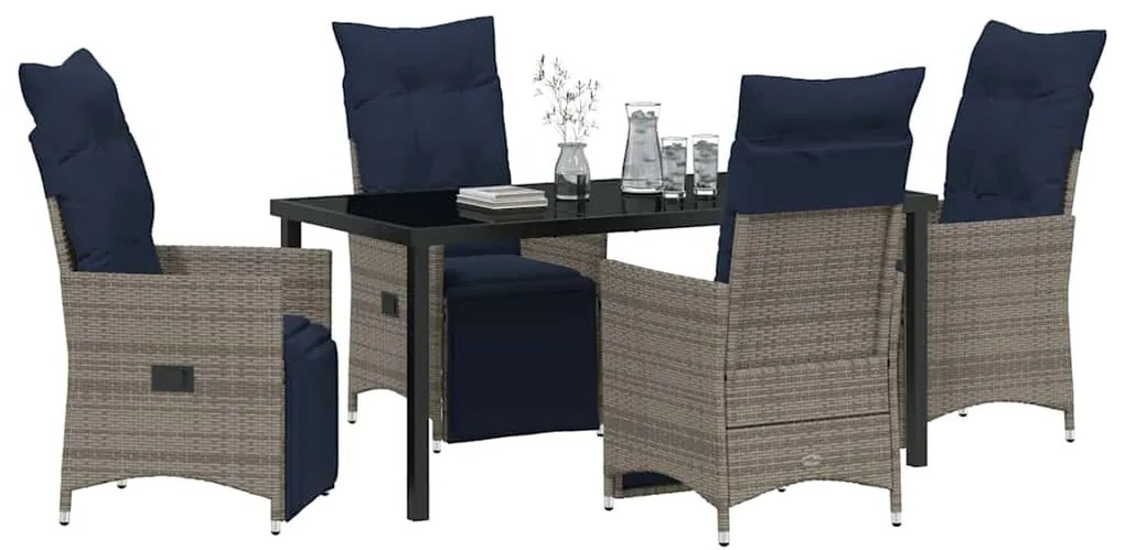 Conjunto de Jantar de Jardim vidaXL com 5 Peças e Almofadas Cinza em R