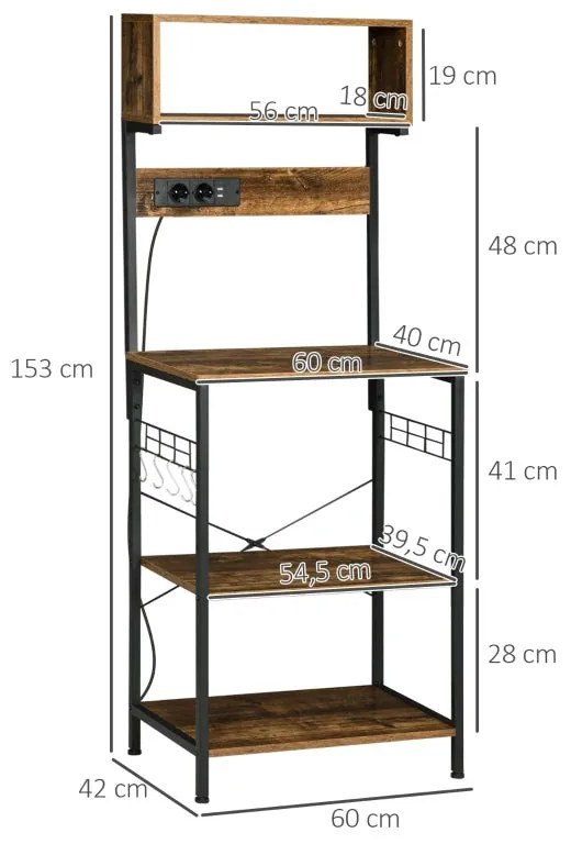 Estante de Cozinha Lolu com Tomada Incorparada - Design Rústico