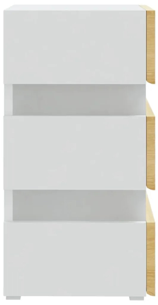 Mesa de cabeceira c/ LEDs derivados de madeira branco/sonoma
