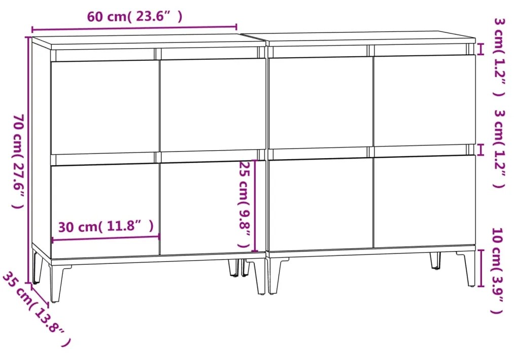 Aparadores 2 pcs 60x35x70 cm derivados de madeira cinza cimento