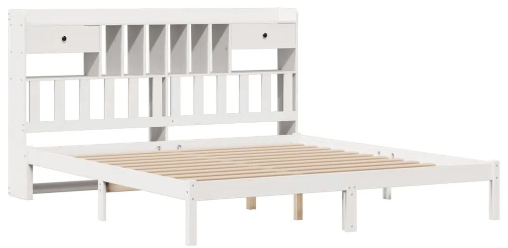 Cama com estante sem colchão 200x200 cm pinho maciço branco