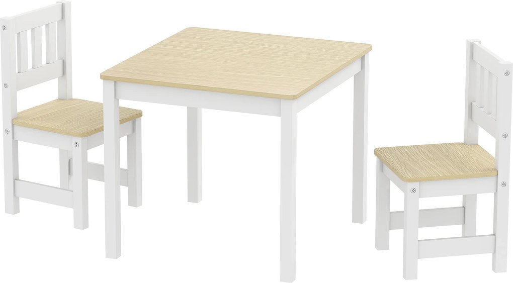Mesa infantil com cadeira, conjunto composto por uma mesa e duas cadeiras infantis em madeira para desenhar, brincar e estudar, 56 x 52 x 48 cm, natur