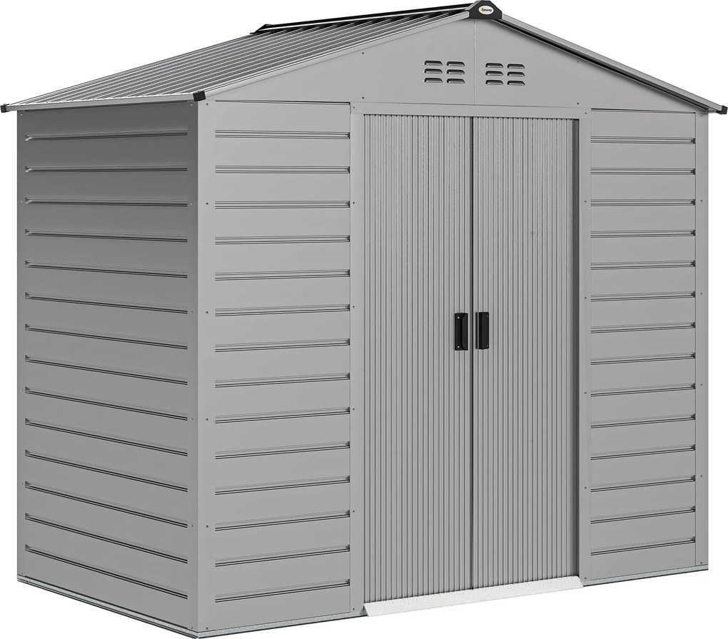 Outsunny 2,43 m² Galpão, 213 x 131 x 192 cm Galpão de ferramentas com telhado de duas águas, Porta de correr trancável, resistente às intempéries, Cinza | Aosom Portugal