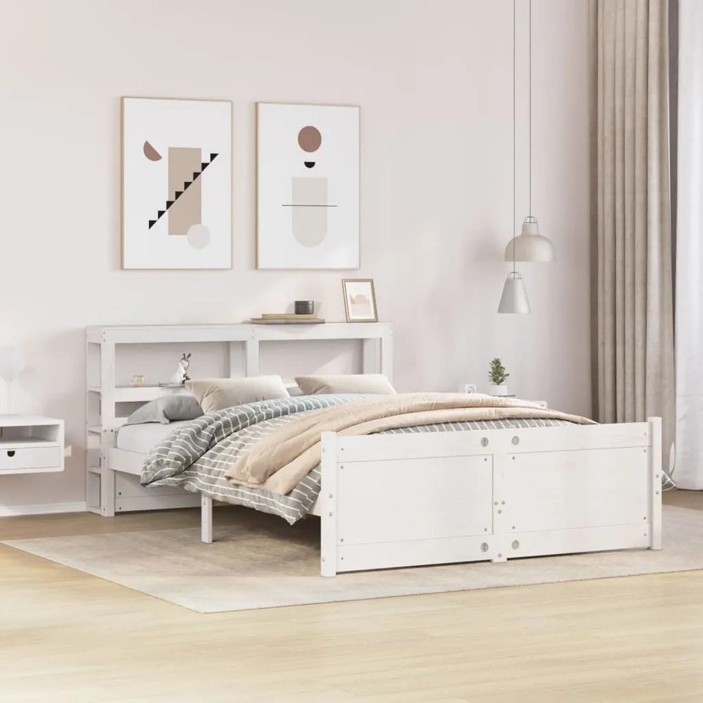 vidaXL Estrutura cama c/ cabeceira 120x190 cm pinho maciço branco