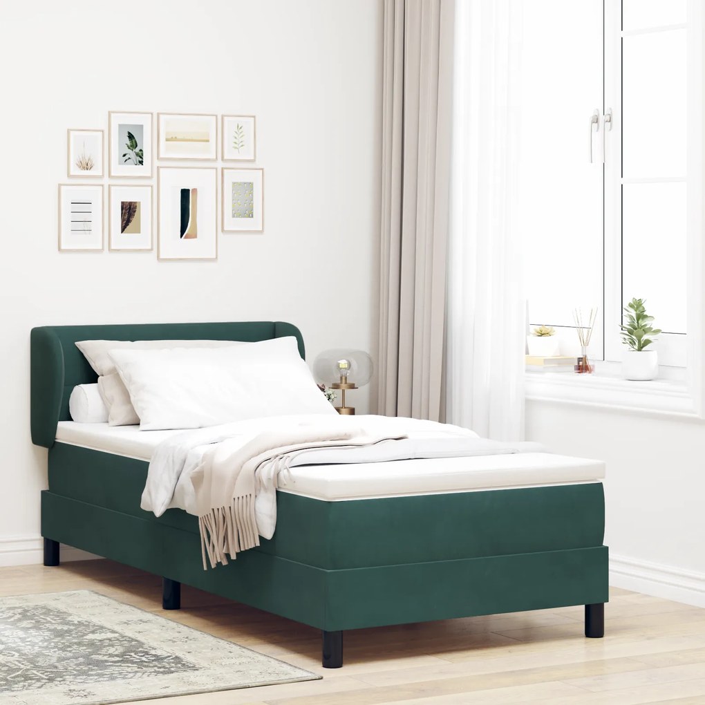 Cama Box com Colchão vidaXL Verde Escuro 100x200 cm em Veludo