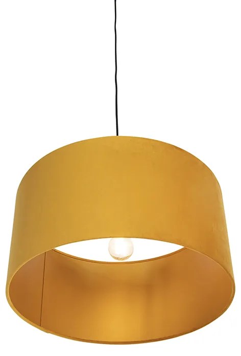 Candeeiro de suspensão preto com abajur de veludo amarelo dourado 50 cm - Combi