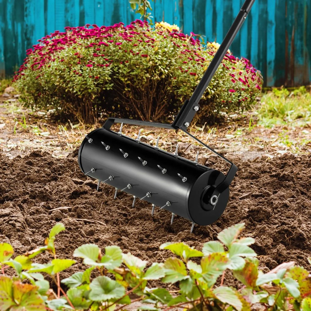 Rolo Aerador de relva com cabo amovível 130 cm Dentes para jardim Pátio Fácil de montar Preto