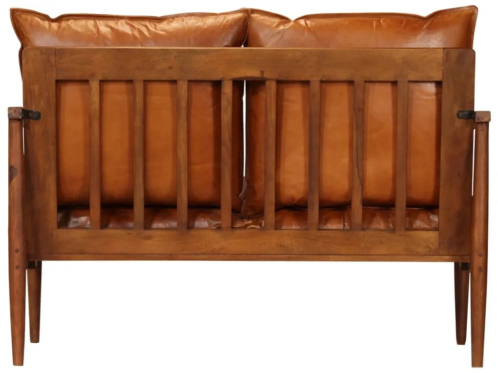 Conjunto de sofás 3 pcs couro genuíno e acácia maciça castanho