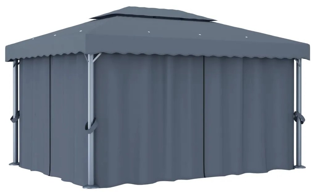 Gazebo com cortinas e cordões de luzes LED 4x3 m antracite