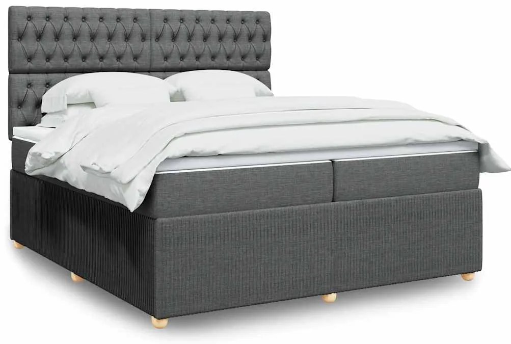 Cama com molas/colchão 200x200 cm tecido cinzento-escuro