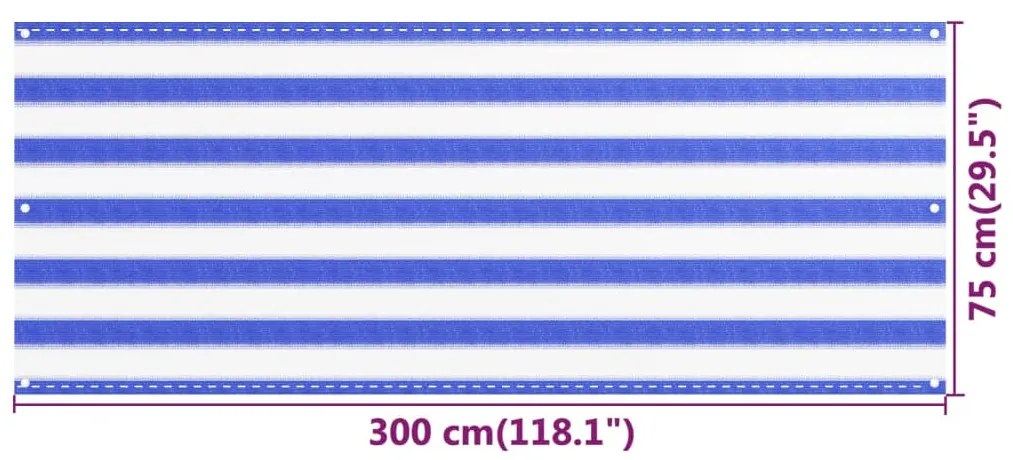 Tela de varanda 75x300 cm PEAD azul e branco