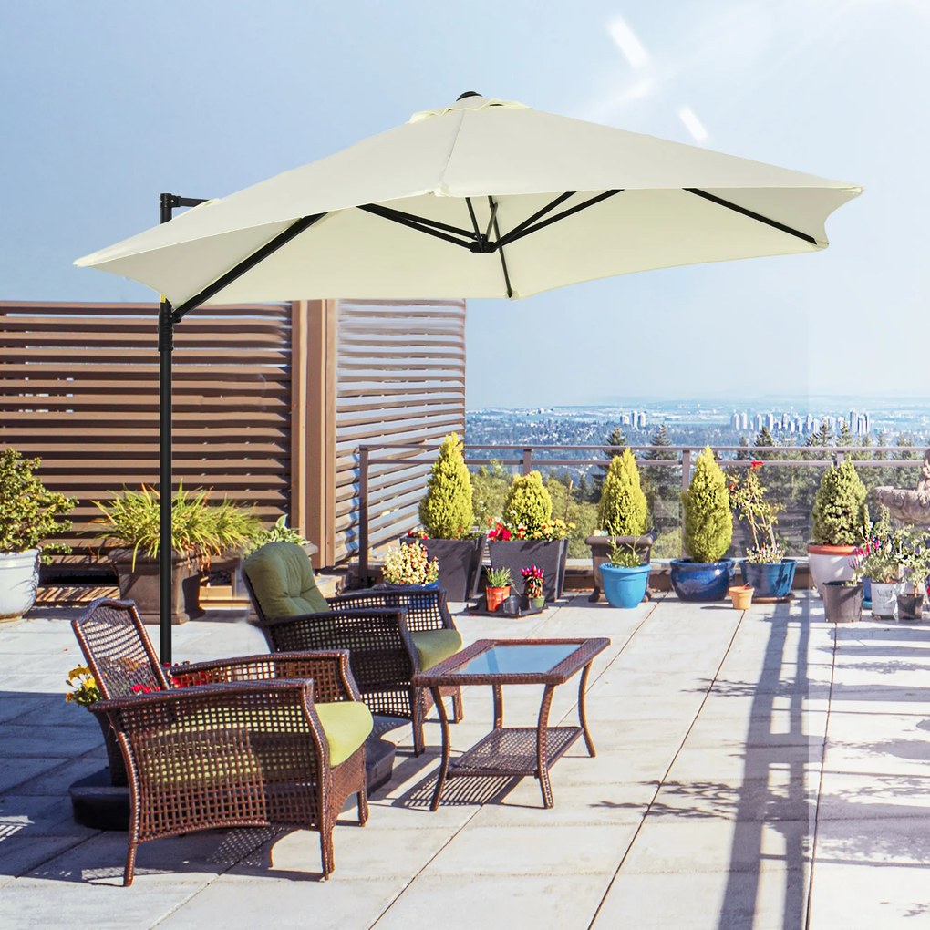 Outsunny Chapéu de Sol de Jardim Ø256x245cm Chapéu de Sol Excêntrico Rotação 360° com Abertura Manual e Base Cruzada para Pátio Varanda Exterior Bege