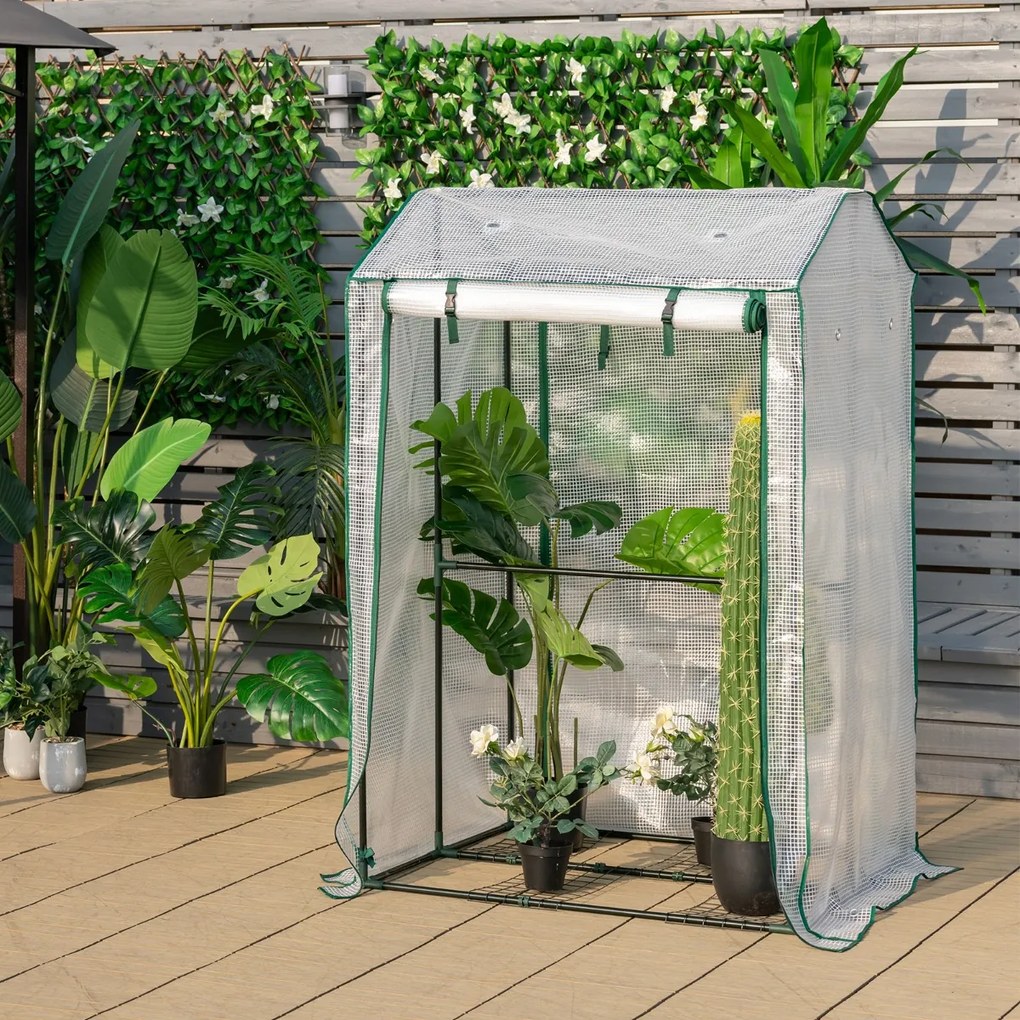 Estufa de jardim com 2 portas de correr com fecho de correr Cobertura em PE durável e estrutura em aço com 8 furos 100 x 81 x 150 cm