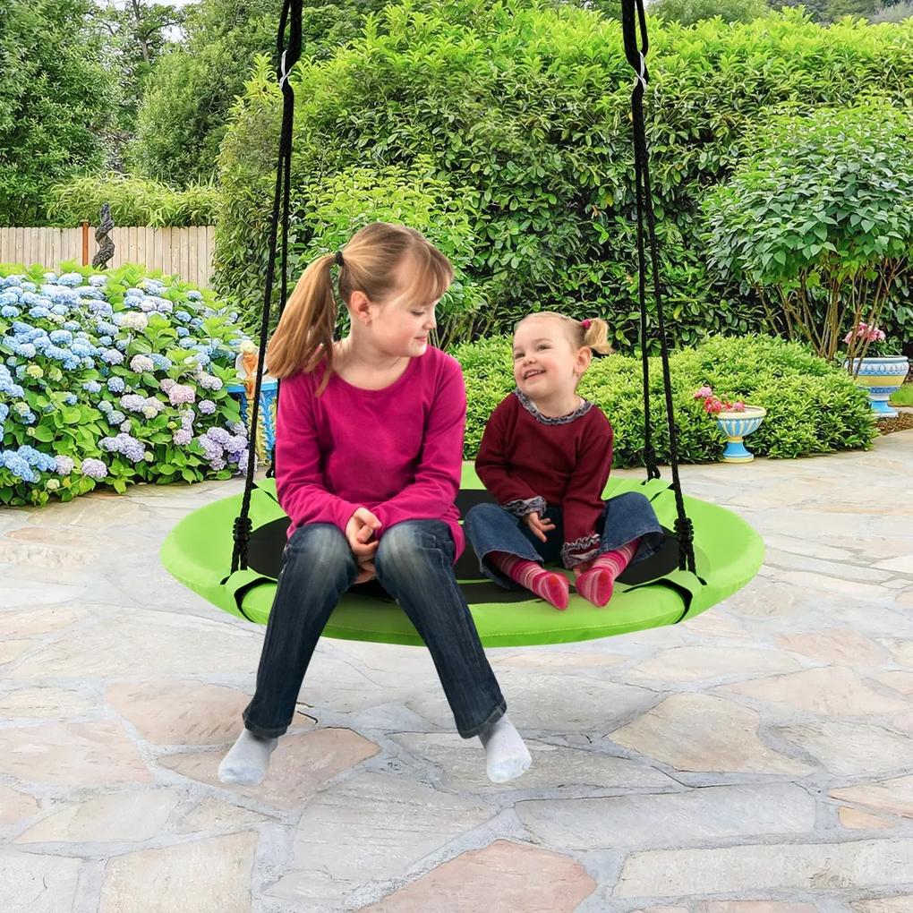 Baloiço de árvore para crianças Baloiço de disco de altura ajustável com almofada e pega para pátio de jardim 100 x 100-160 cm Verde