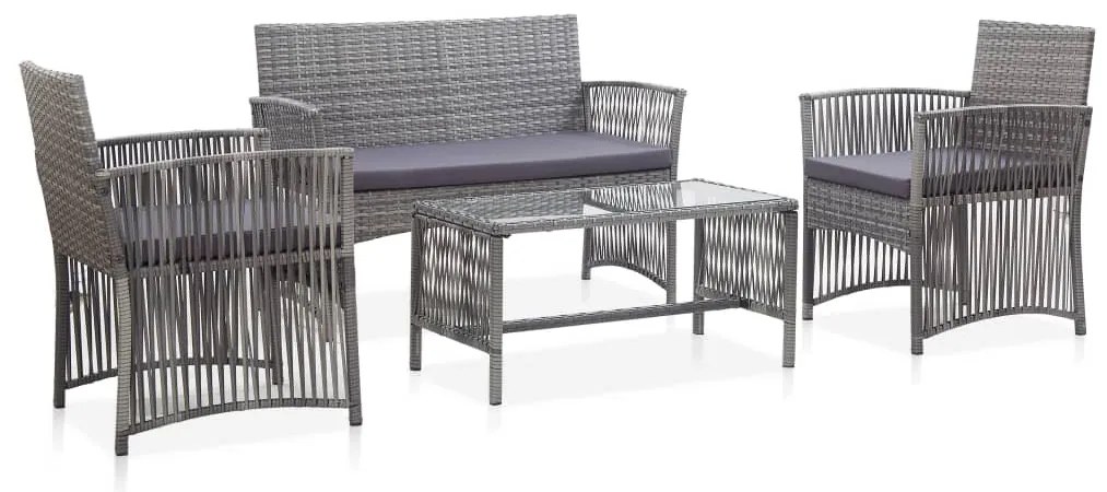 46437 vidaXL 4 pcs conjunto lounge de jardim c/ almofadões vime PE antracite