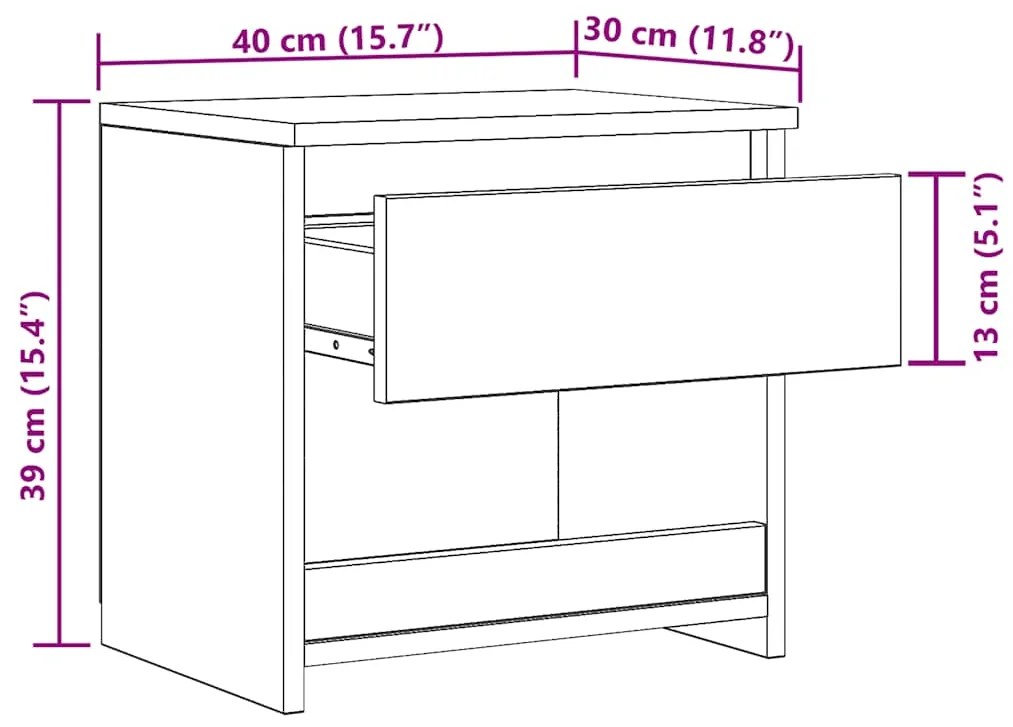 Mesa de cabeceira 40x30x39 cm contraplacado preto