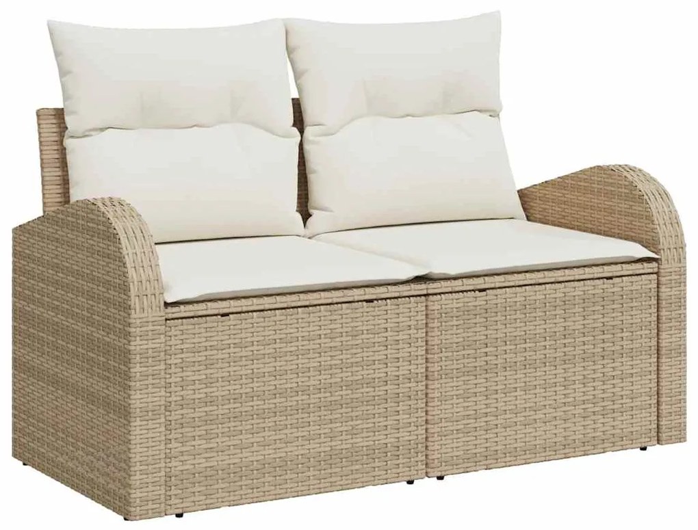 Conjunto de Sofá de Jardim 8 Peças com Almofadas Bege Rattan Polioméri