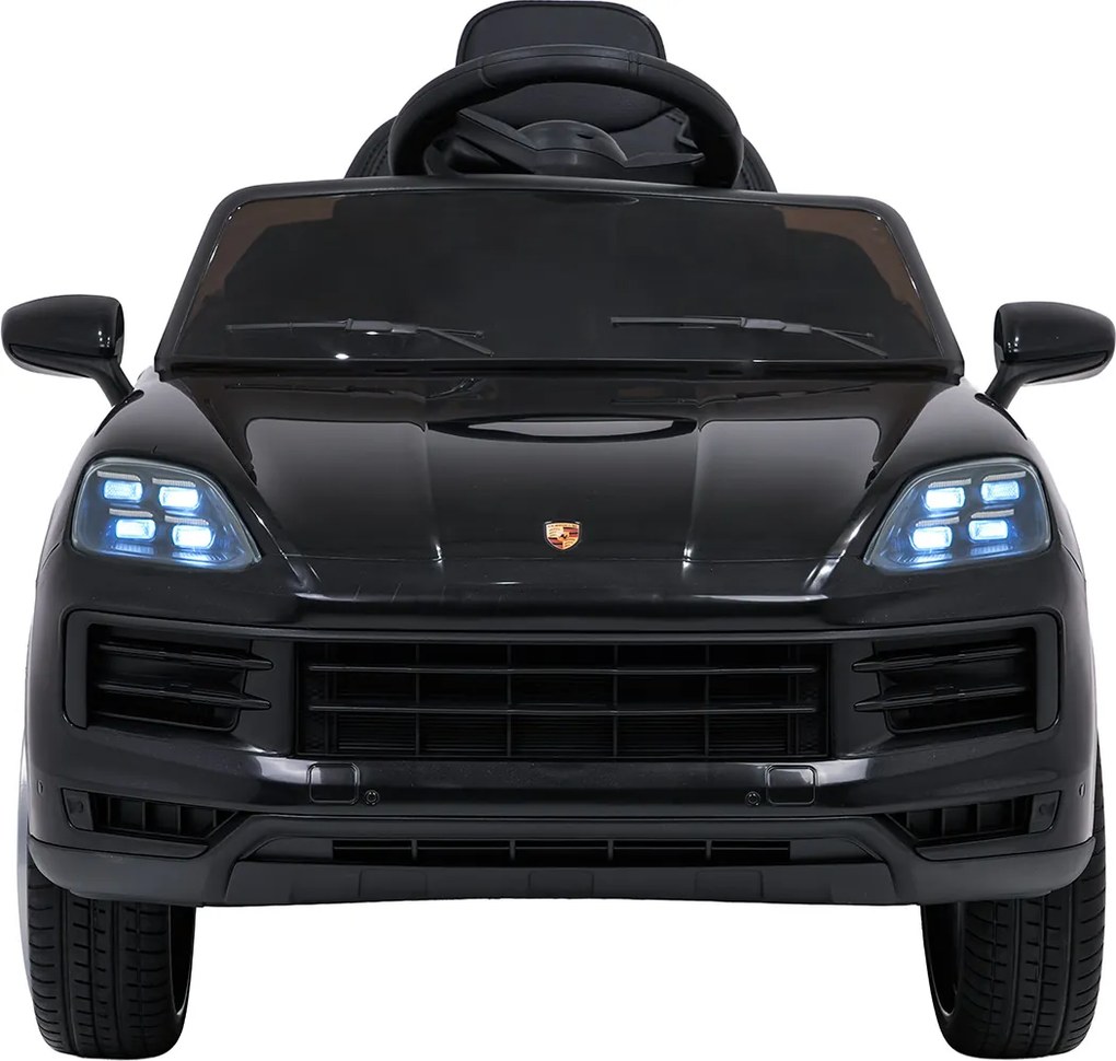 Carro elétrico para Crianças 2 a 5 anos 12V Porsche Cayenne, Rodas de espuma EVA, Controlo Remoto, assento Couro ecológico Preto