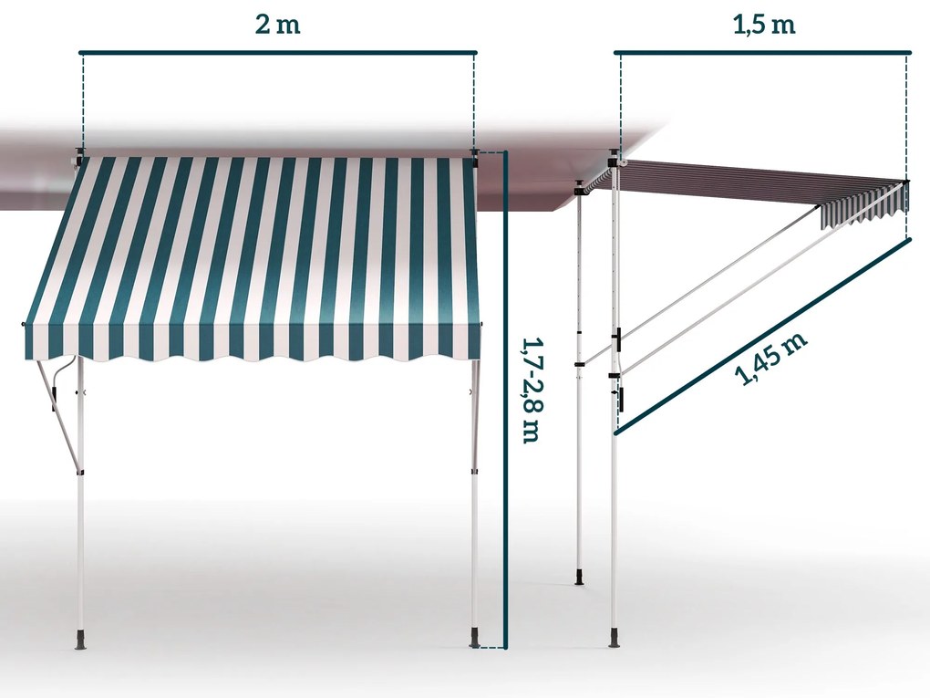 Toldo Manual Retrátil 200x150 cm com Manivela de Alumínio Ângulo Ajust
