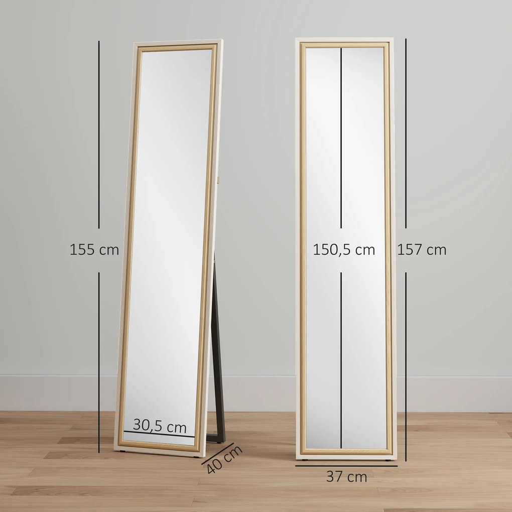Espelho de Pé 157x37 cm Espelho Corpo Inteiro Grande com Moldura Bicolor para Utilizar Inclinado ou Suspenso Madeira