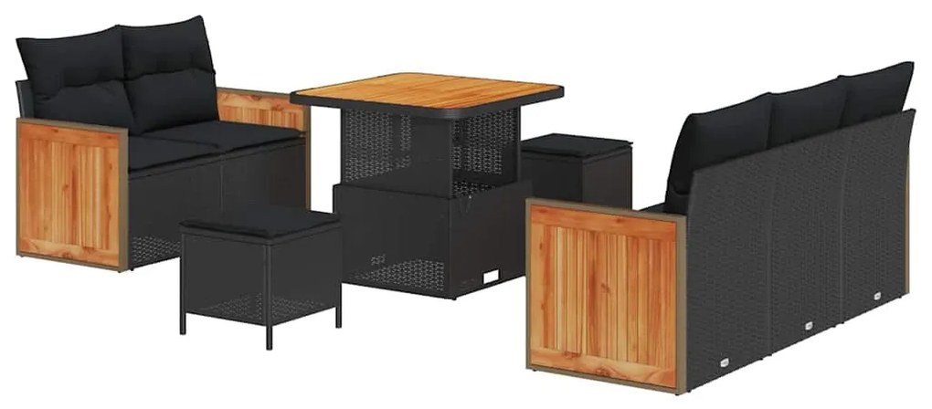 Conjunto de Sofá de Jardim vidaXL 8 peças com Almofadas Preto Ratan Si