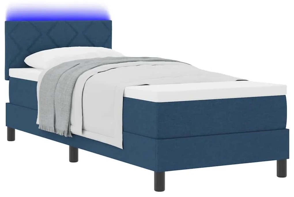 Cama Box Spring com Colchão e LED Azul 80x200 cm Tecido