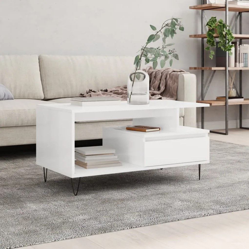 vidaXL Mesa centro 90x49x45 cm derivados de madeira branco brilhante