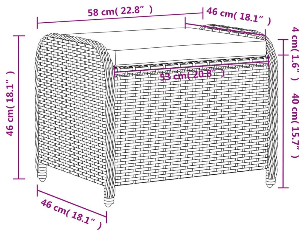 Banco de jardim com almofadão 58x46x46 cm vime PE castanho