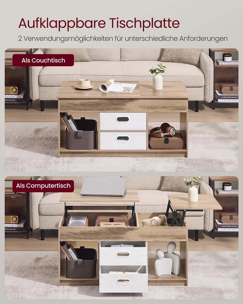 Mesa de centro com 2 gavetas e compartimentos 50 x 100 x 48 cm Castanho + Branco