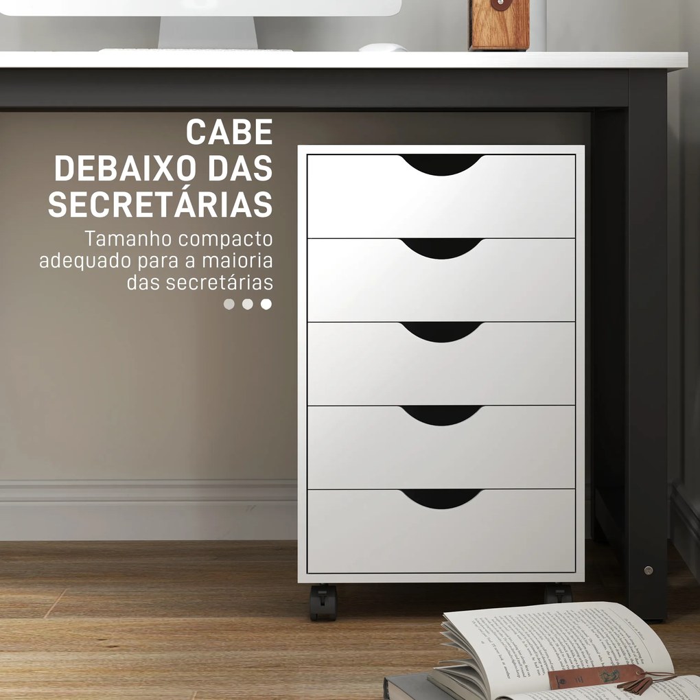 Bloco de Gavetas com Rodas Bloco de Gavetas para Escritório com 5 Gavetas 40x40x67 cm Branco