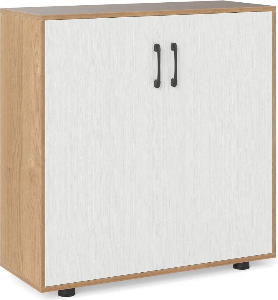Armário de armazenamento moderno com 2 portas e prateleira ajustável em 5 posições Natural + Branco
