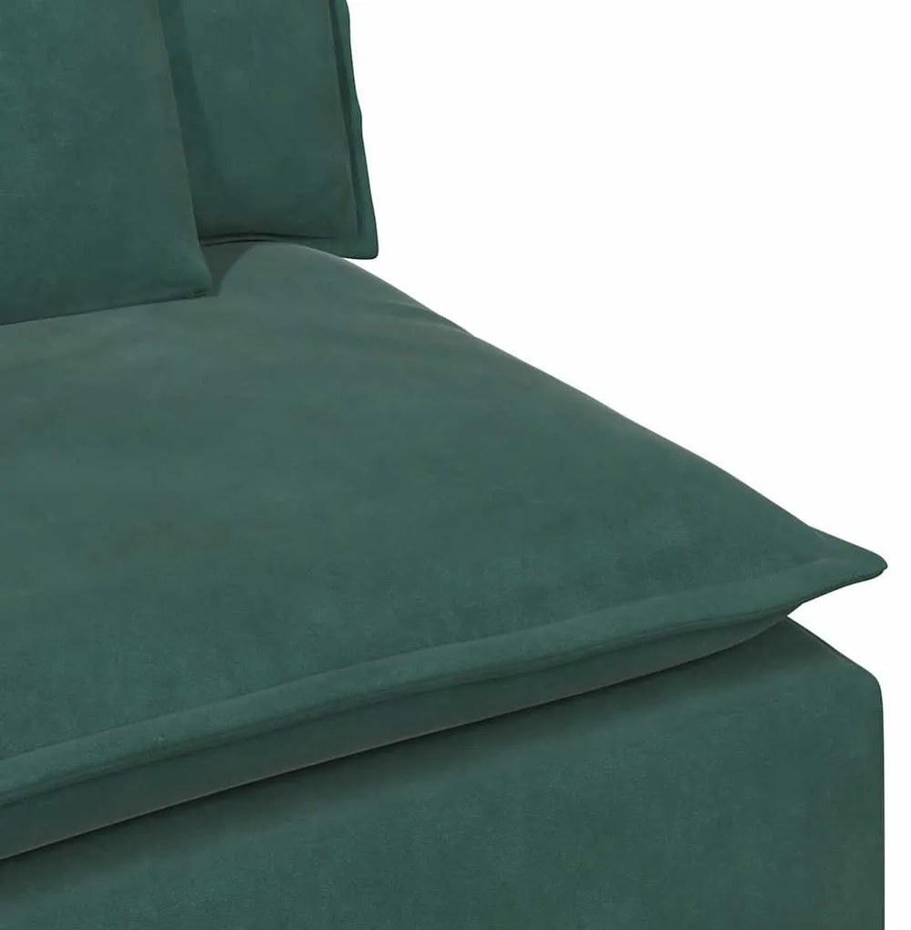 Sofá modular com pufes e almofadas verde-escuro
